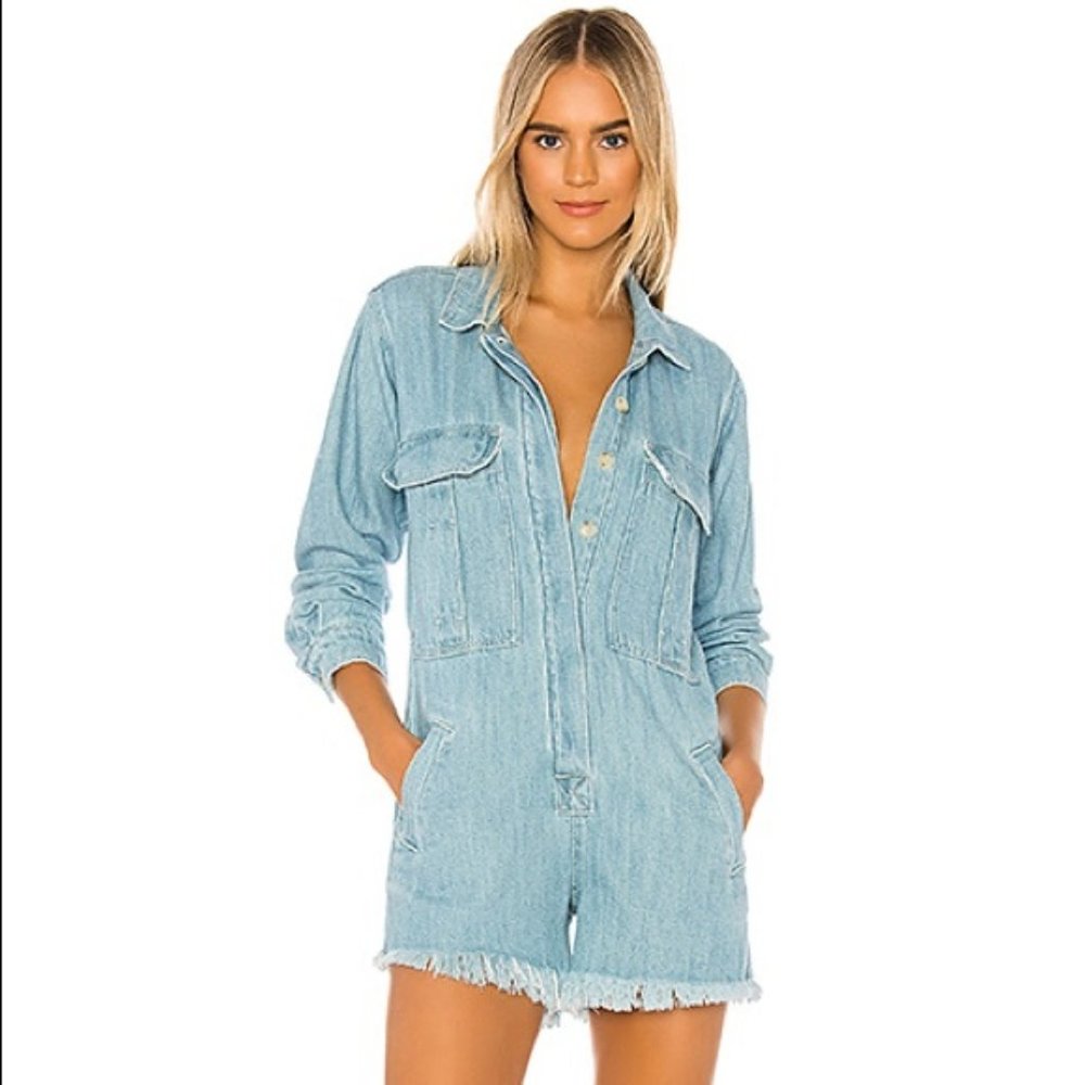 Free People Shapeshifter Shortalls Short Jumpsuit in Athens Blue Size S NWT